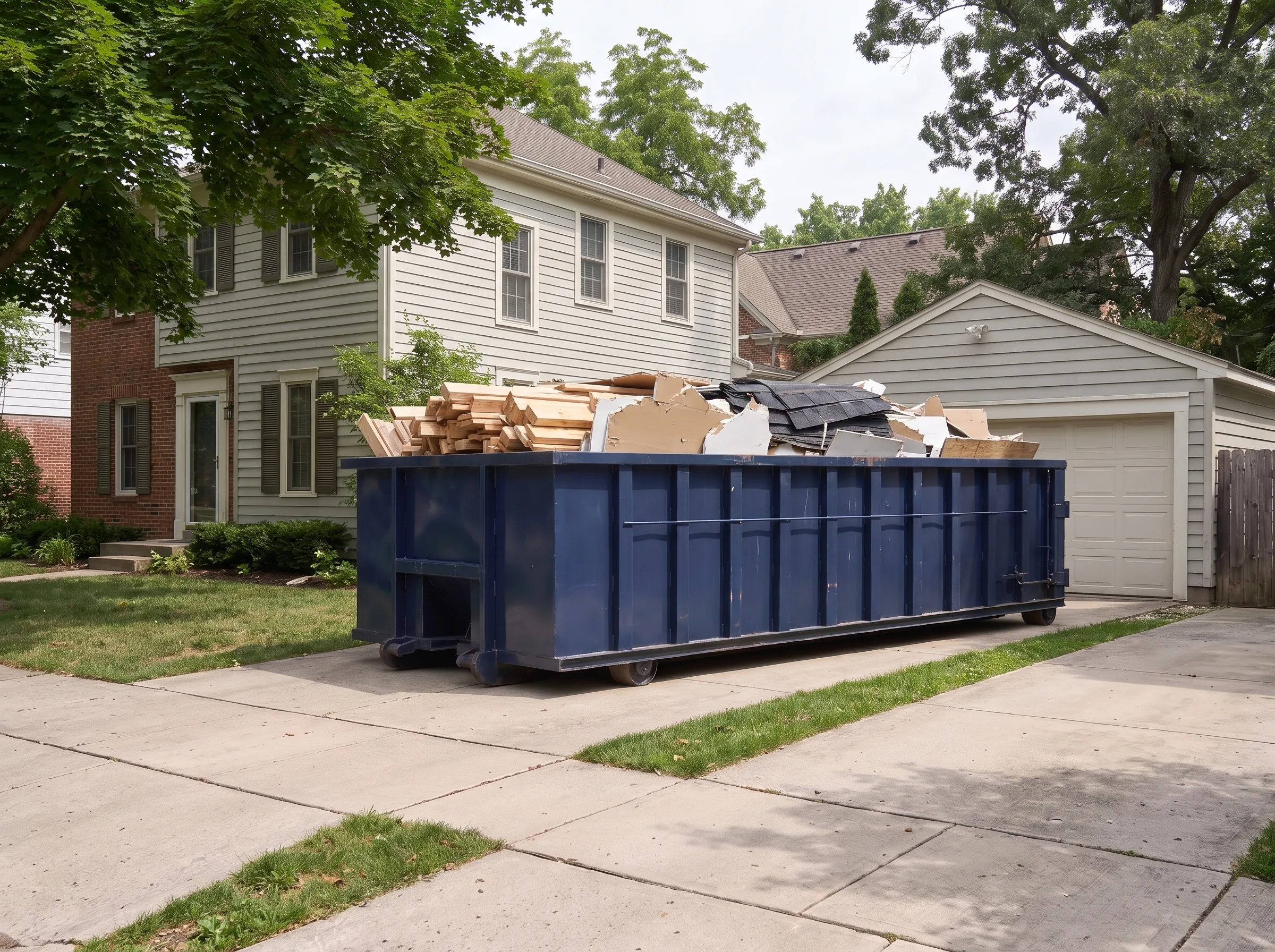 Roll-off dumpster being loaded in Lorain County, OH